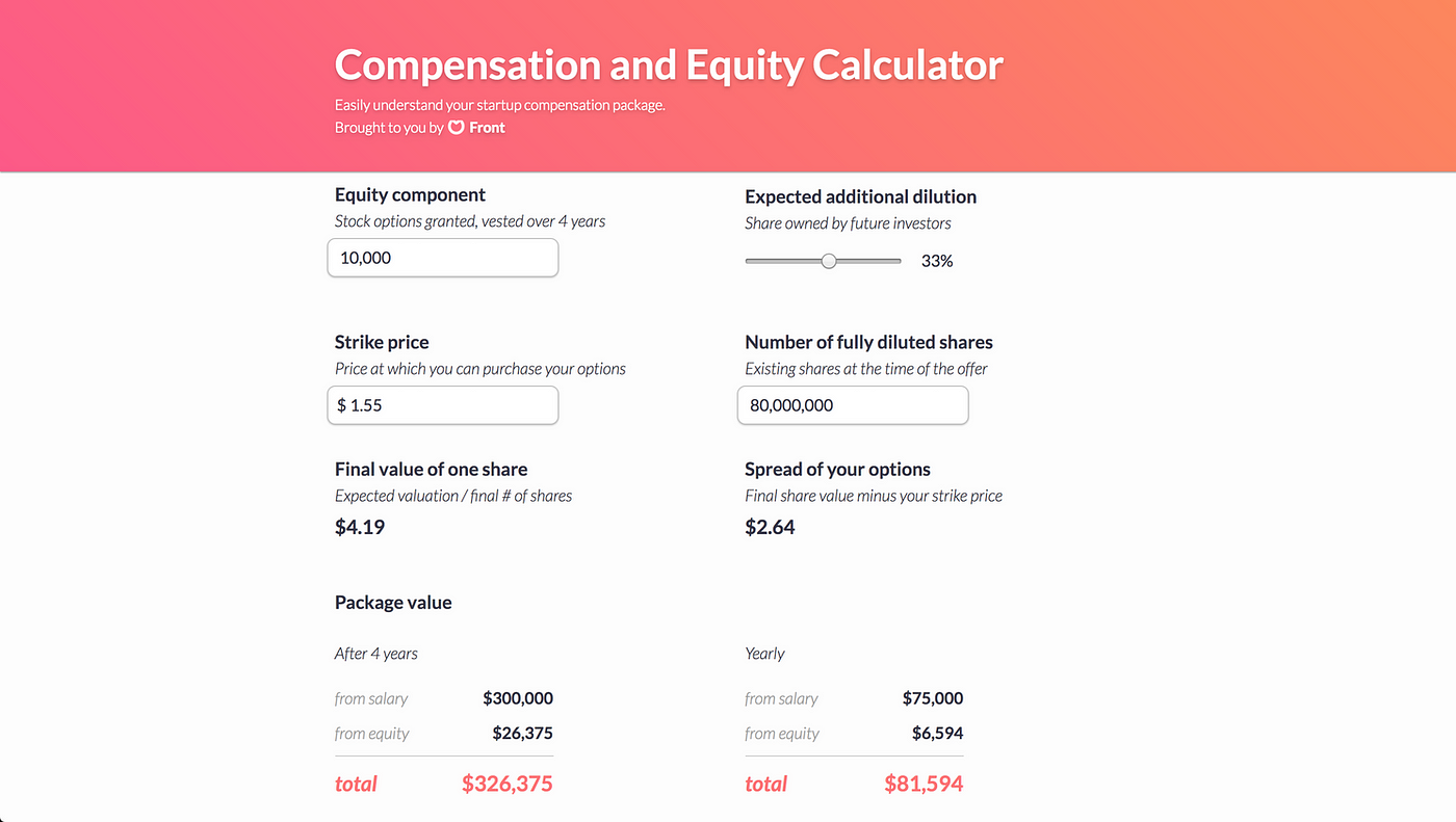 How to value your compensation: Front's startup equity calculator | by  Front | Medium