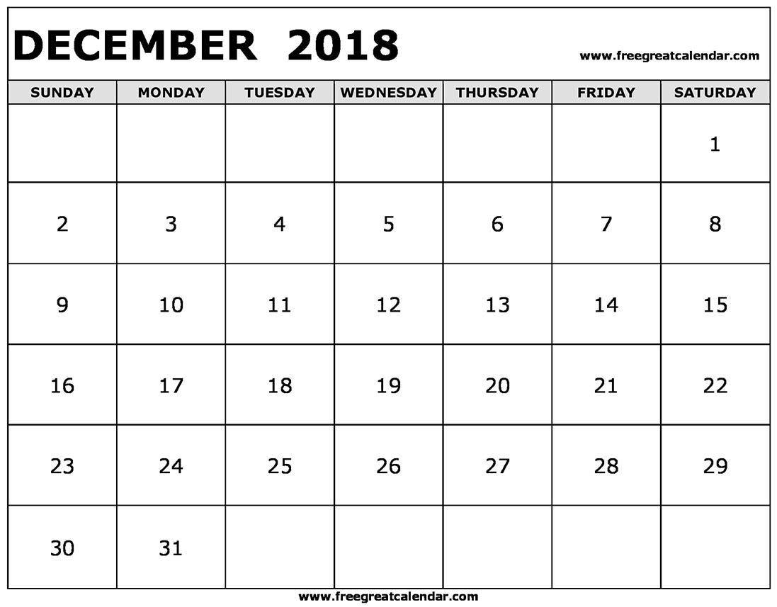 Blank December 2018 Calendar Printable | by Gloria Wilson | Medium