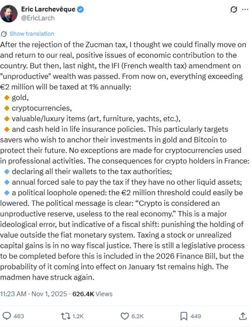 France Targets Bitcoin and Crypto with New “Unproductive Wealth” Tax | by  Brave New Coin | Medium