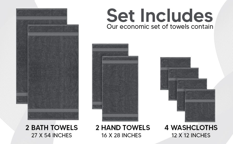 Utopia Towels Grey Towel Set, 2 Bath Towels, 2 Hand Towels, and 4