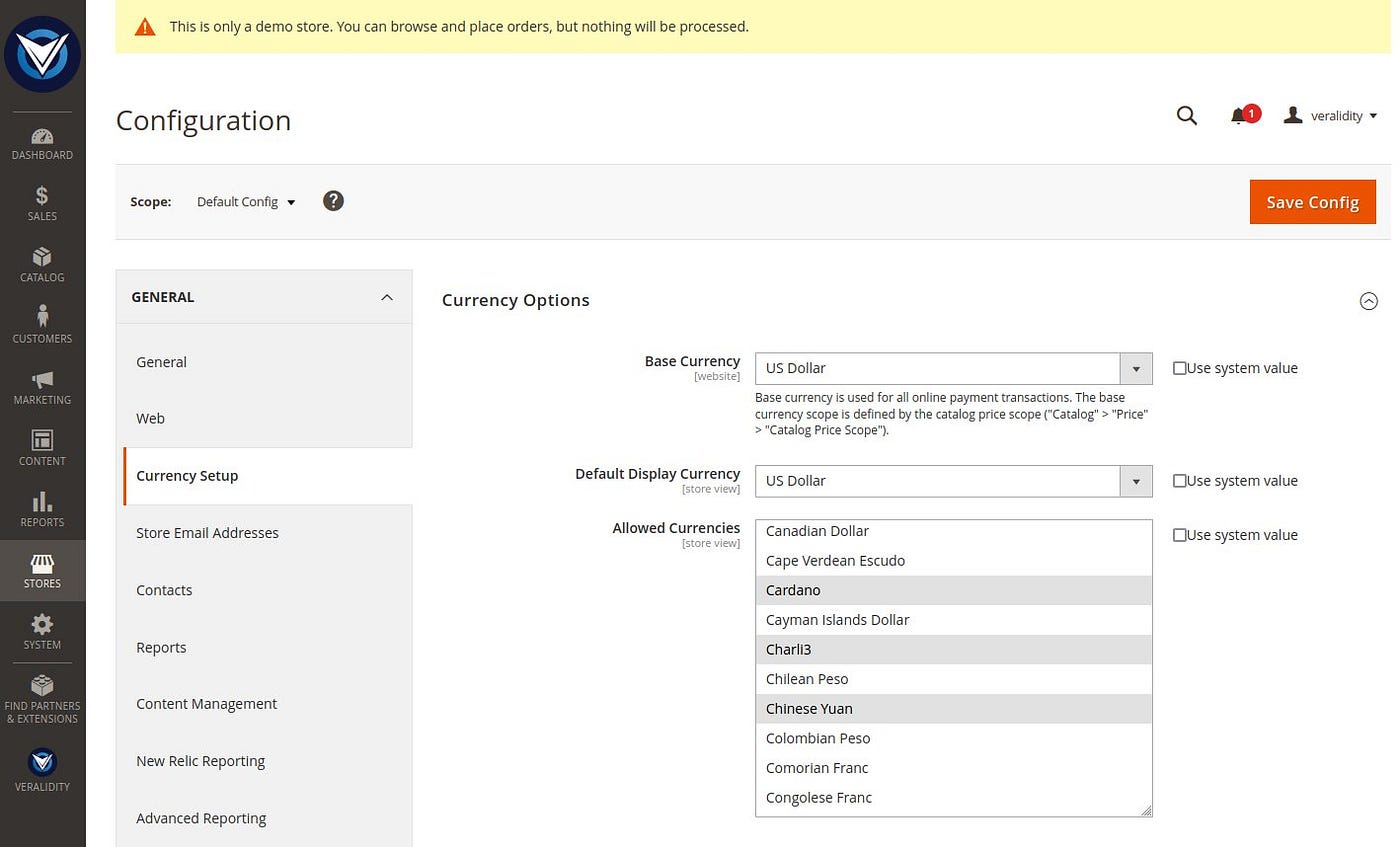 Example of a magento store front with Veralidity.