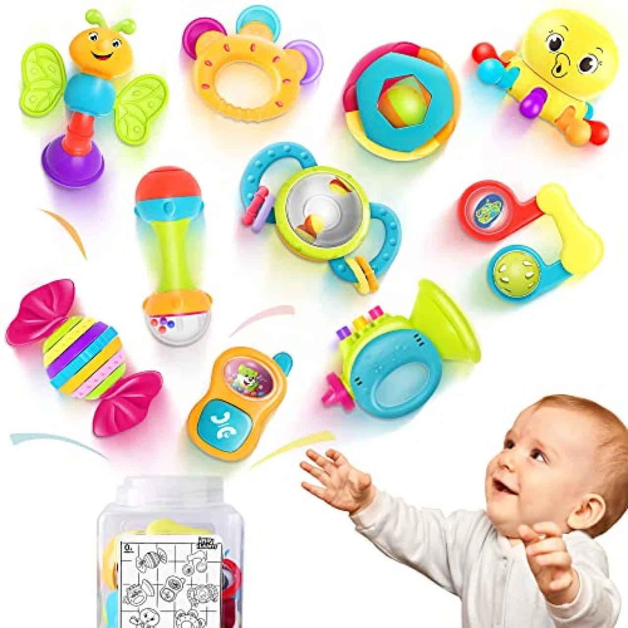 MOONTOY 12pcs Baby Rattle Teething Toys, Infant Teether Shaker Grab and  Spin Rattles Toy, Musical Toy Set, Early Educational Newborn Chew Toys  Gifts for 0, 3, 6, 9, 12 Months Infant Baby Boys Girls 12 pieces