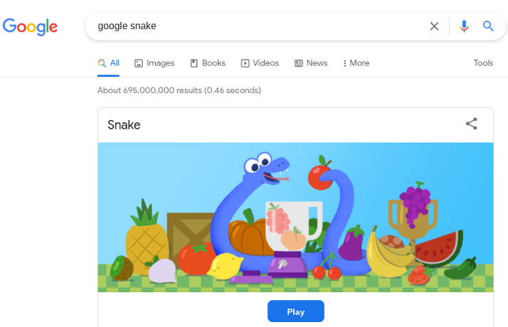 Play Classic Snake game on Google Search 