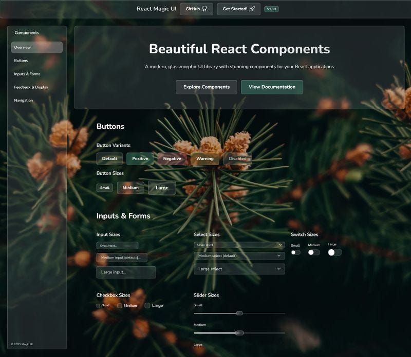 Demo page where all the components are shown in all variants