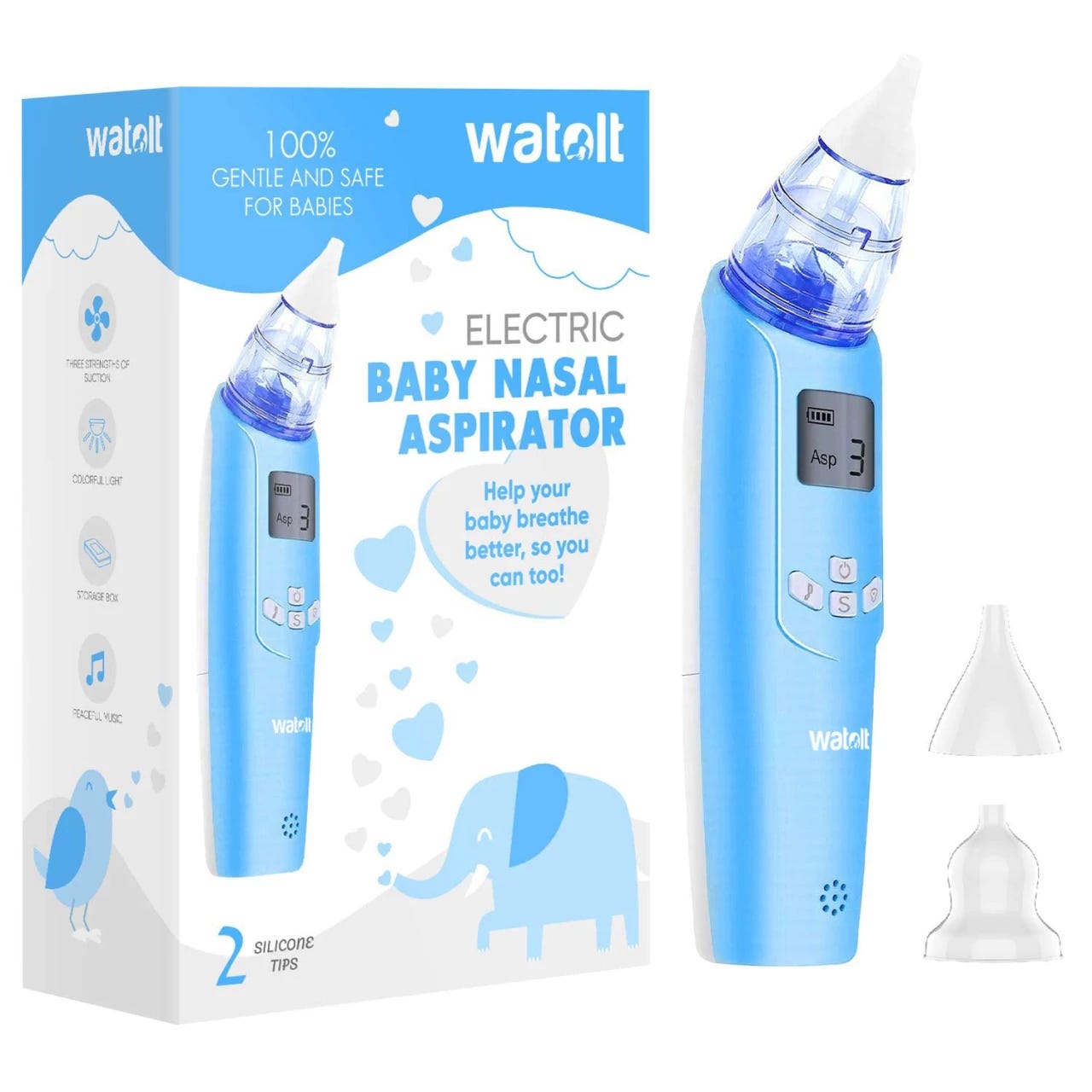 Nasal Aspirator for Baby Electric Baby Nose Sucker with Adjustable 3 Levels  Suction Rechargeable Booger Sucker for Babies with 8 Light Modes and 3  Nursery(Blue) Rhymes(Green)