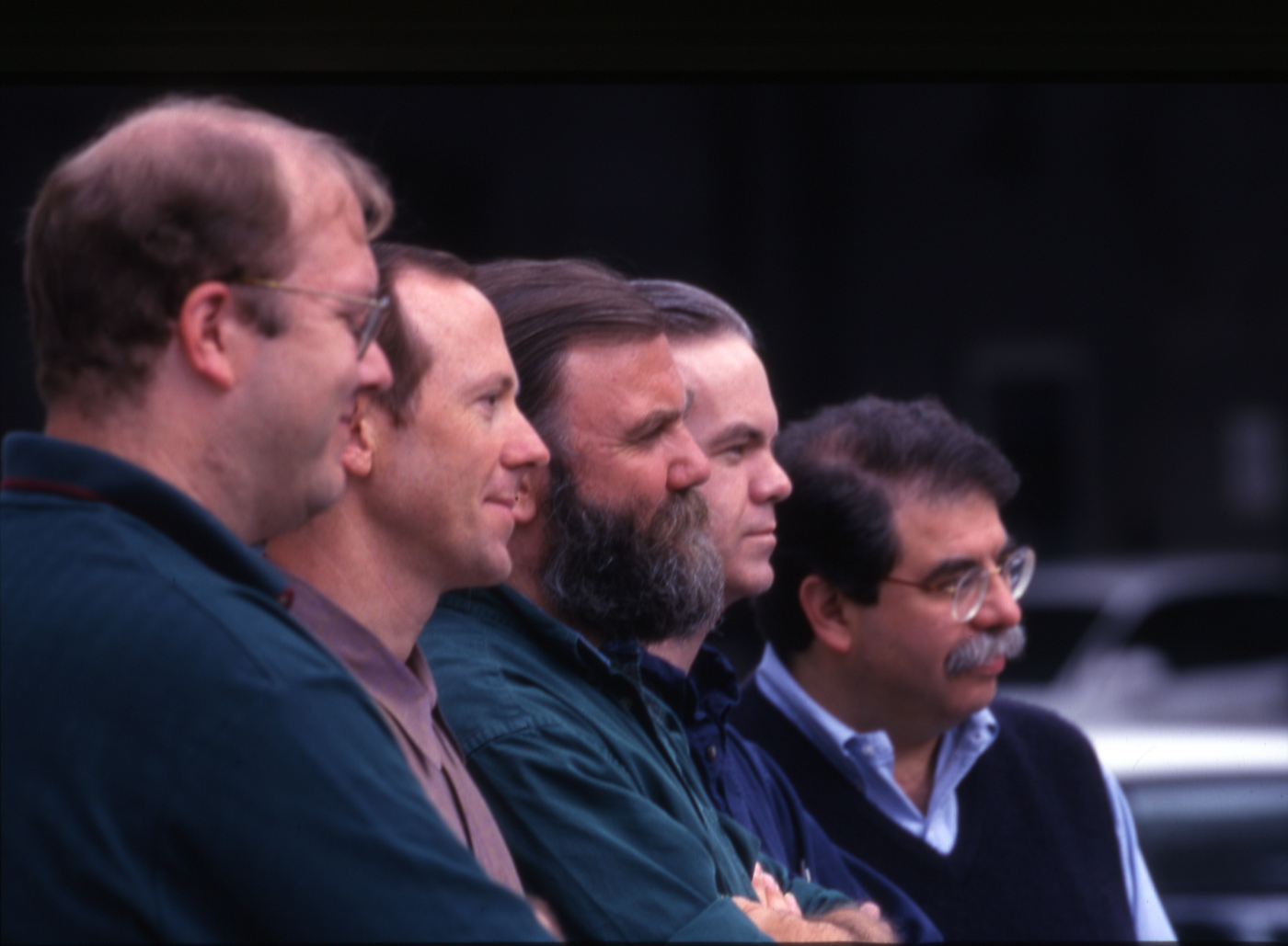 The Microsoft Typography group from right to left: Greg Hitchcock, Bert Keely, Bill Hill, Mike Duggan, and Dick Brass