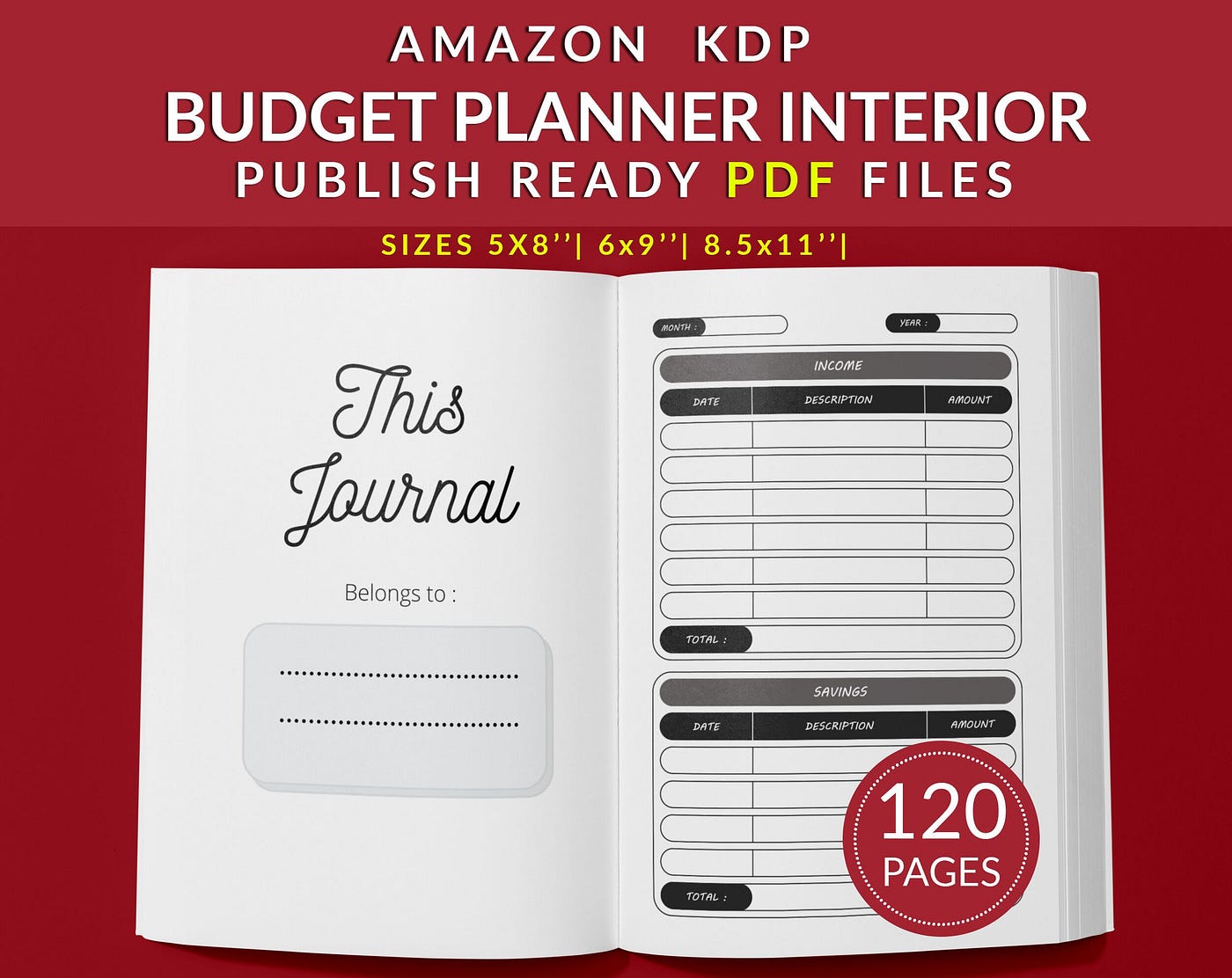 Budget Planner Journal 120 pages Ready to Upload PDF Commercial use Low Content Tracker budget Log…