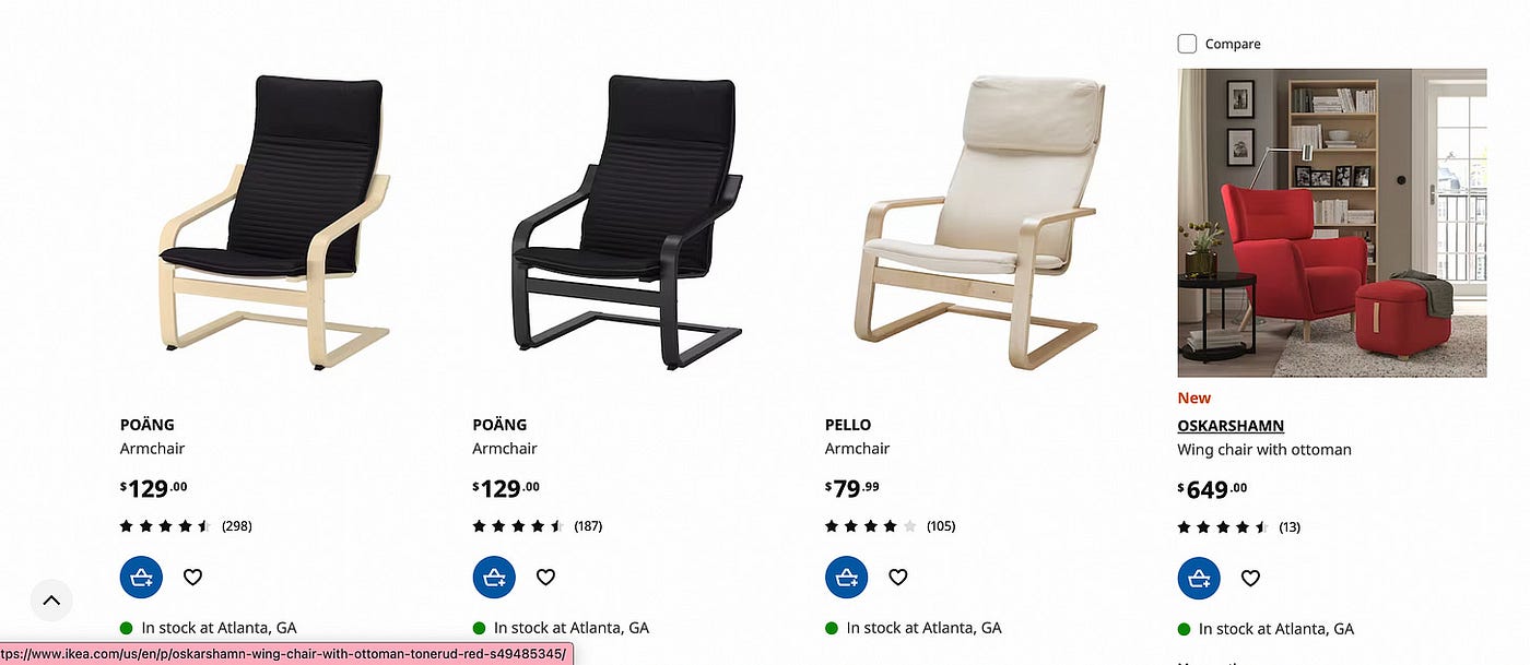 Ikea pello poang online difference