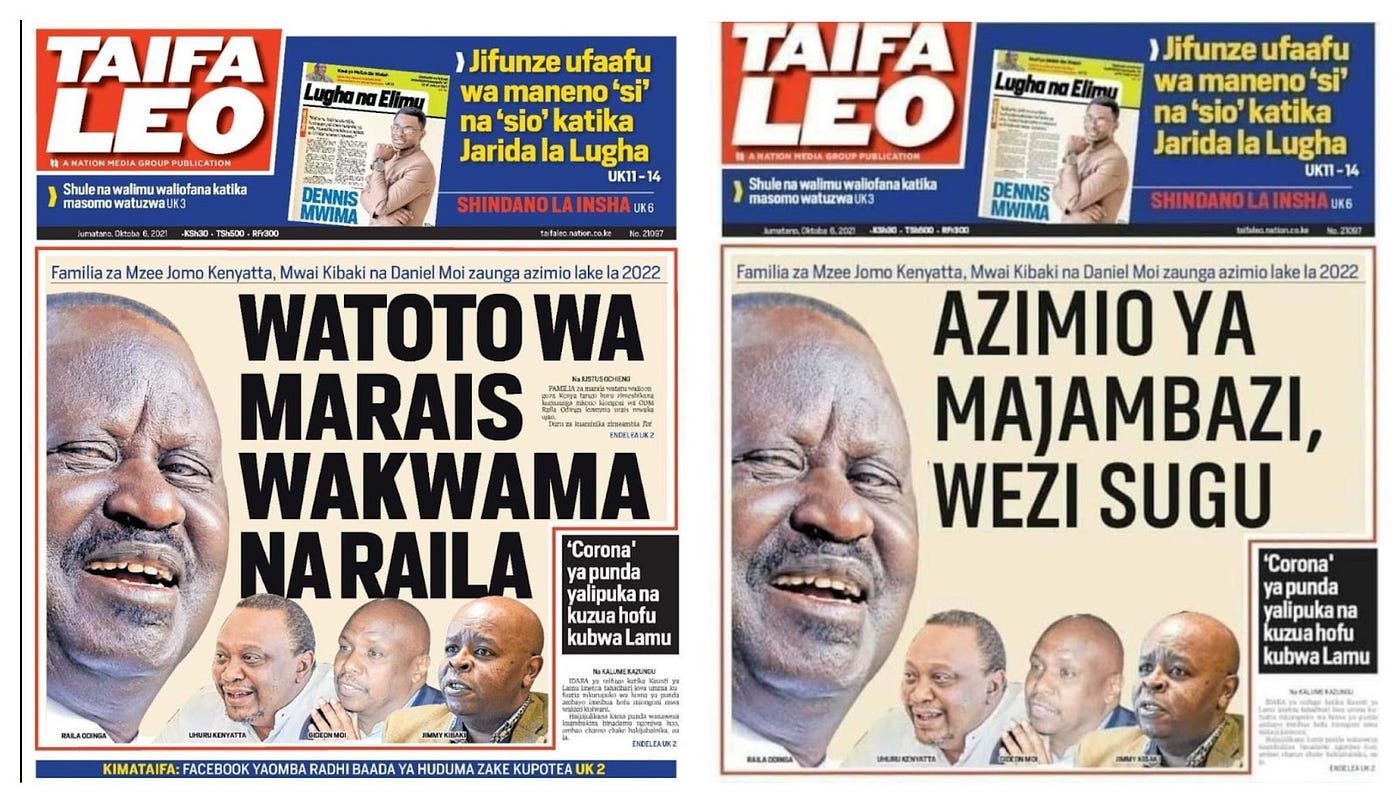 Rude headline on Kenya's Taifa Leo tabloid, reporting Ng'ang'a and