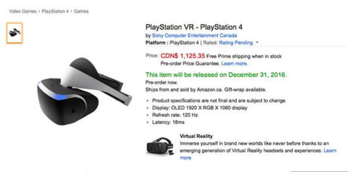 PlayStation VR Price Accidentally Leaked on Amazon Canada! | by John Casper  | The TechNews | Medium