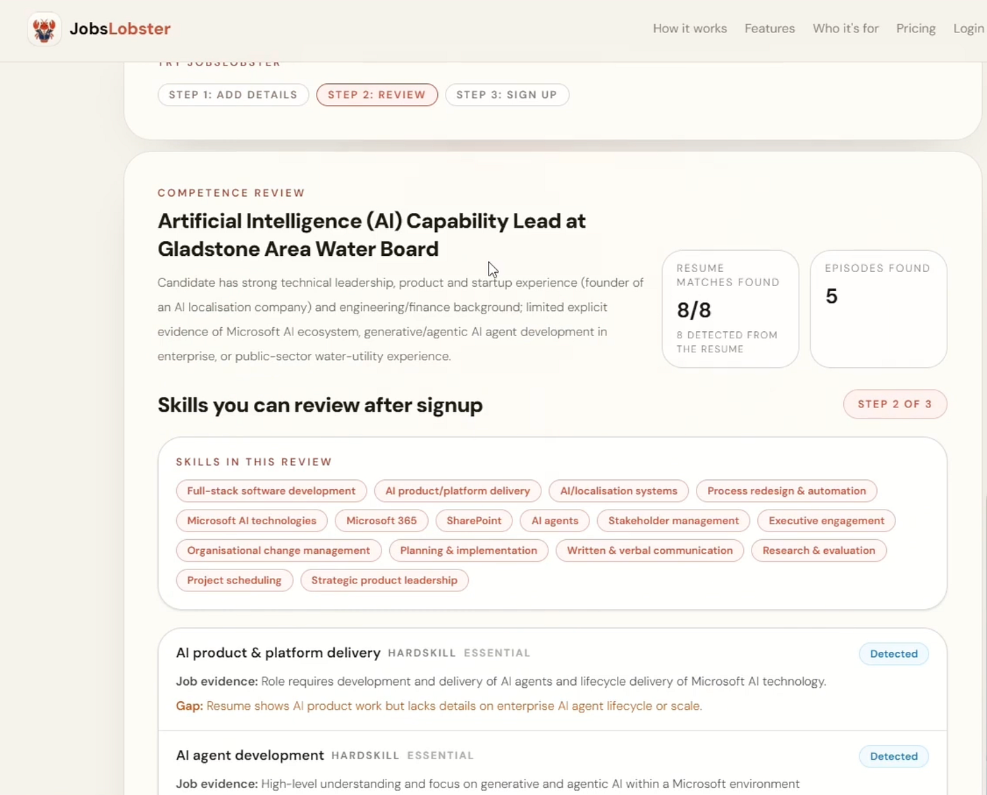 Competence review by JobsLobster (Based on Author’s Resume)