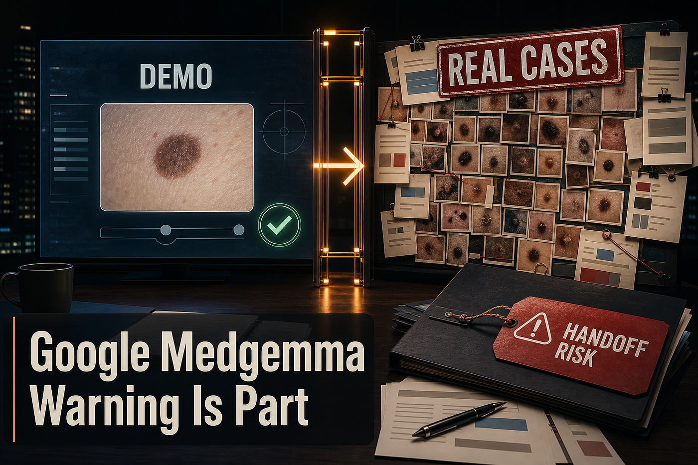 Google’s MedGemma Warning Is the Part Hospitals Cannot Skip: Google warns MedGemma needs use-case validation; a May 2026 Yale cohort shows why real consults, context, and handoffs must decide the budget. Image created by the author with diffusion-synthesis and Python post-processing.
