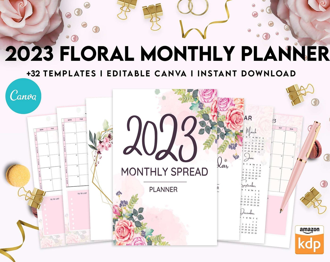 2023 Floral Monthly Planner, Dated 2023 planner Calendar Canva Editable  Templates | by plannersweekly | Medium