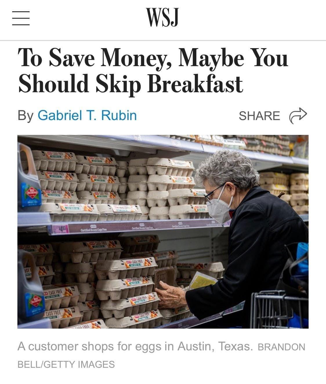 The Wall Street Journal Staff Wants You to Skip Breakfast to Save 