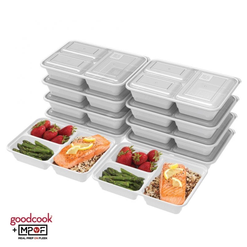 Good Cook Meal Prep on Fleek, 3 Compartments BPA Free,  Microwavable/Dishwasher/Freezer Safe, Red