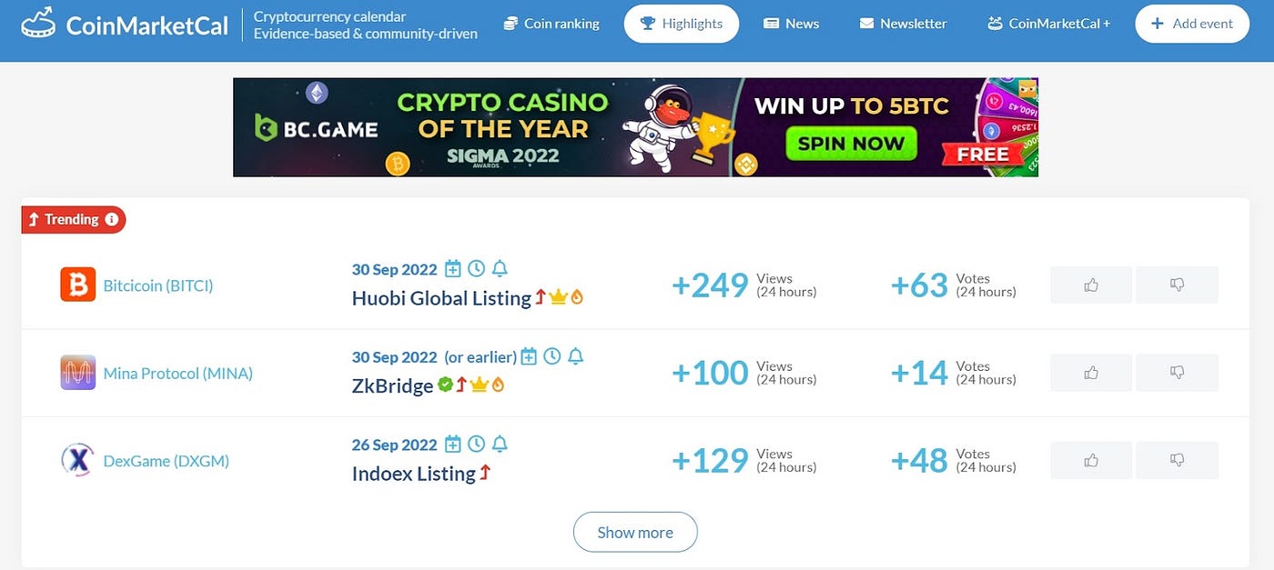 這些幣到底在漲/跌什麼？教你用CoinMarketCal在大事件發生前，卡位起漲貨幣- JY - Cryptocourier - Medium