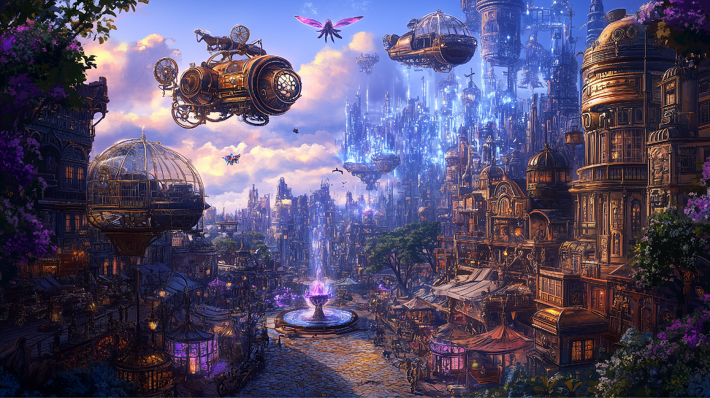 Scene-Focused Prompt Steampunk City Image Generated with Midjourney