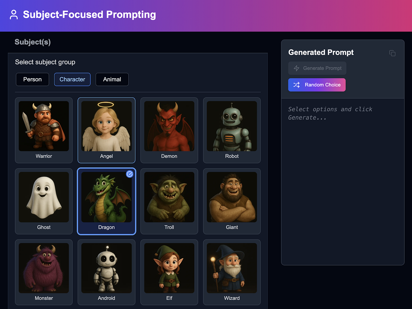 Subject-Focused Prompt Too UI Example 1