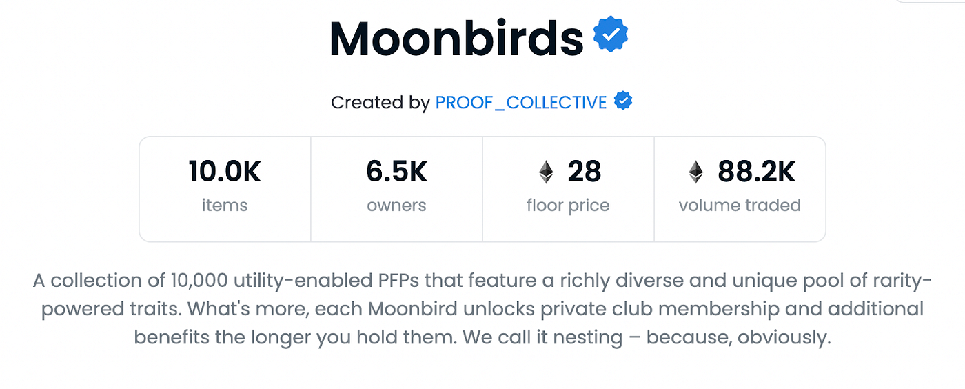 Moonbirds are soaring; NFT collection analysis | by Jamesin Seidel | Medium
