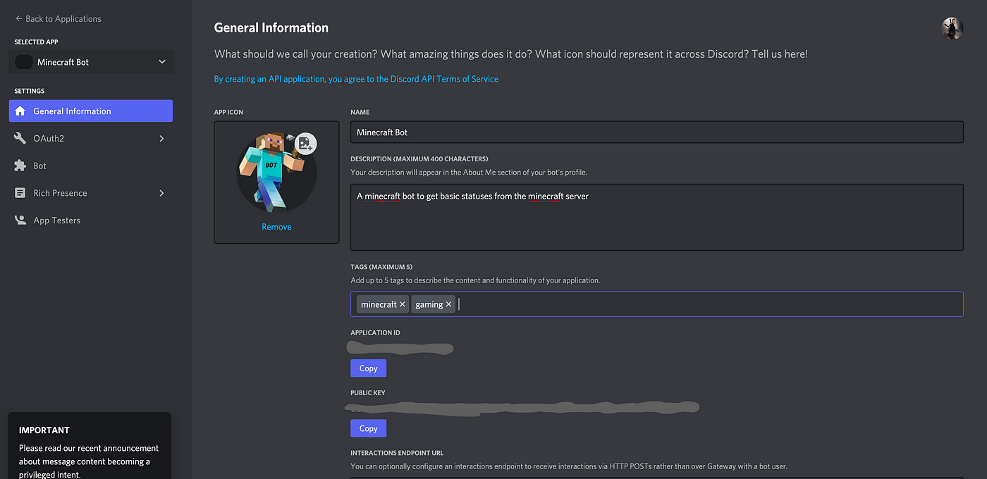 create a minecraft discord bot for you