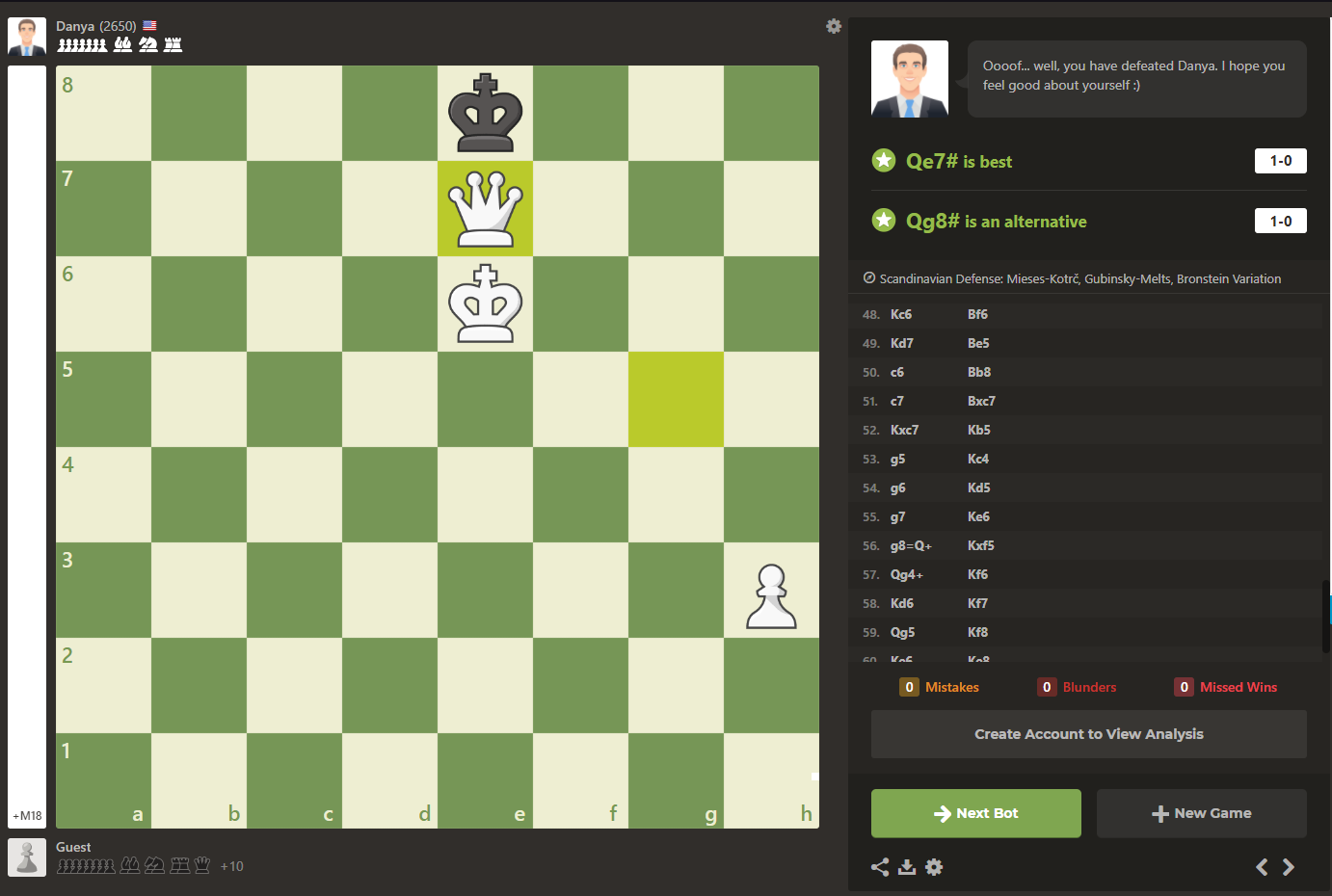 AlphaZero vs Stockfish 8, Jogo 01