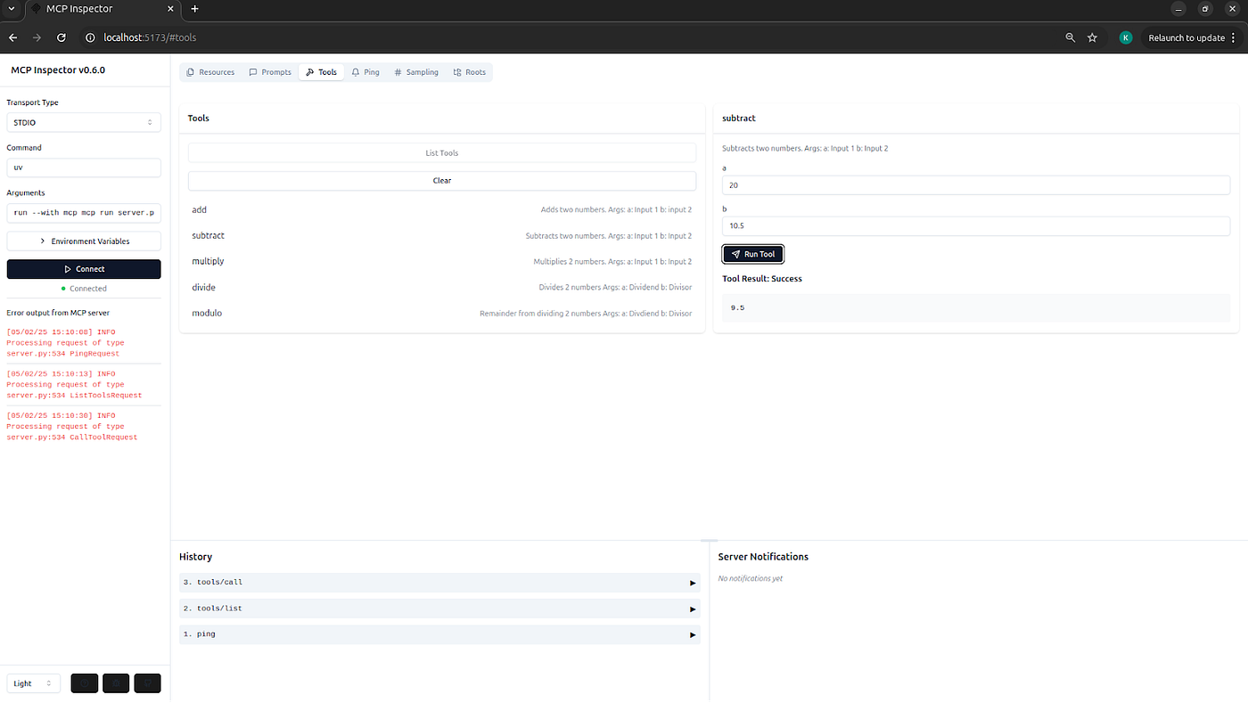 MCP tool execution error message