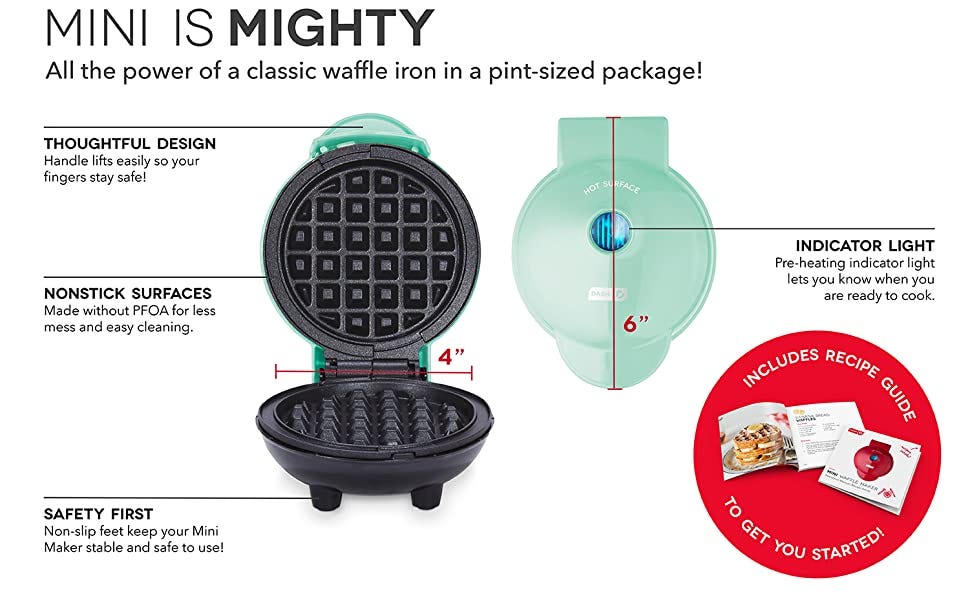 DASH Mini Maker for Individual Waffles, Hash Browns, Keto Chaffles with  Easy to Clean, Non-Stick Surfaces, 4 Inch, Aqua: Home & Kitchen 