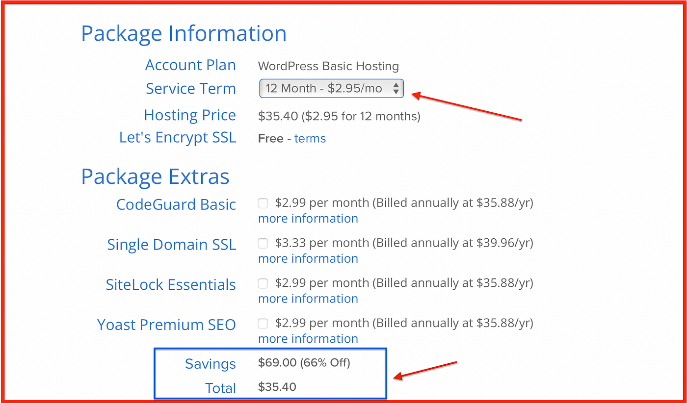 Choose Bluehost Package