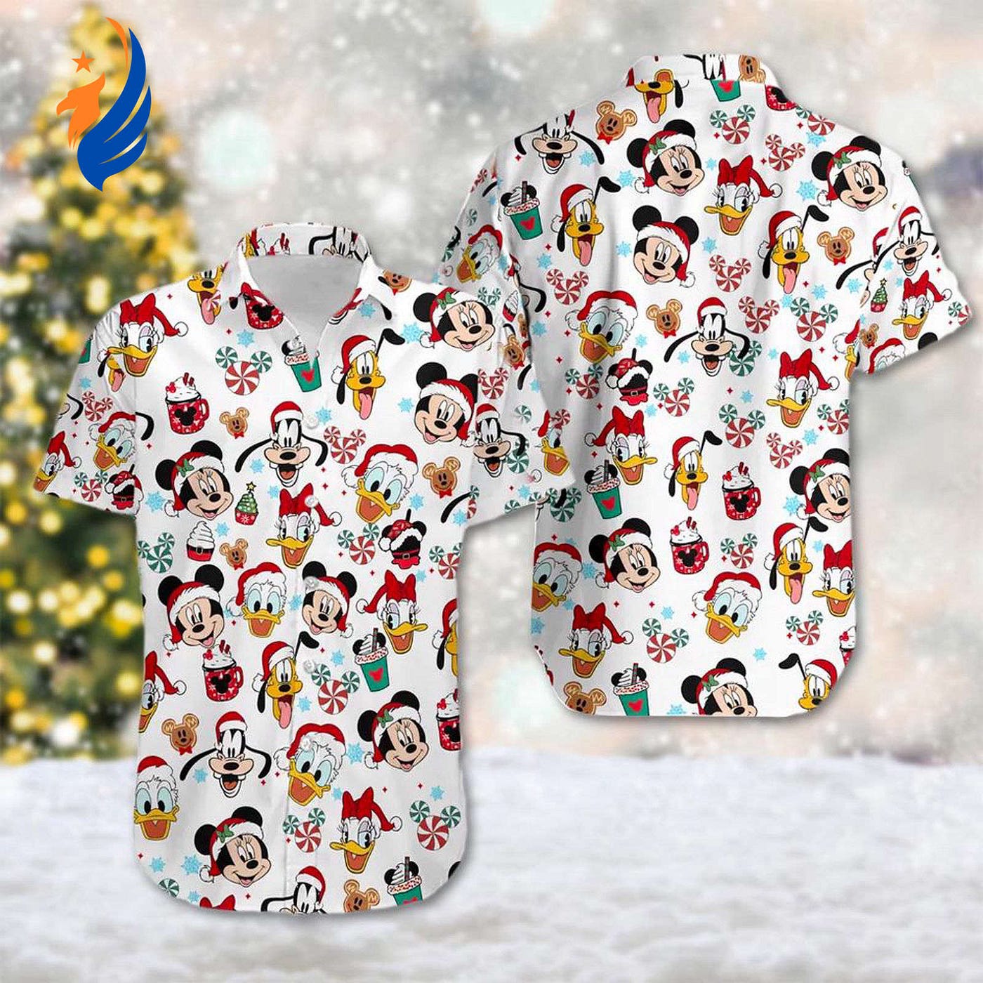 Christmas Hawaiian Shirts — Mickey Mouse & Friends Santa Hat Minnie Donald & Goofy Xmas Magic…
