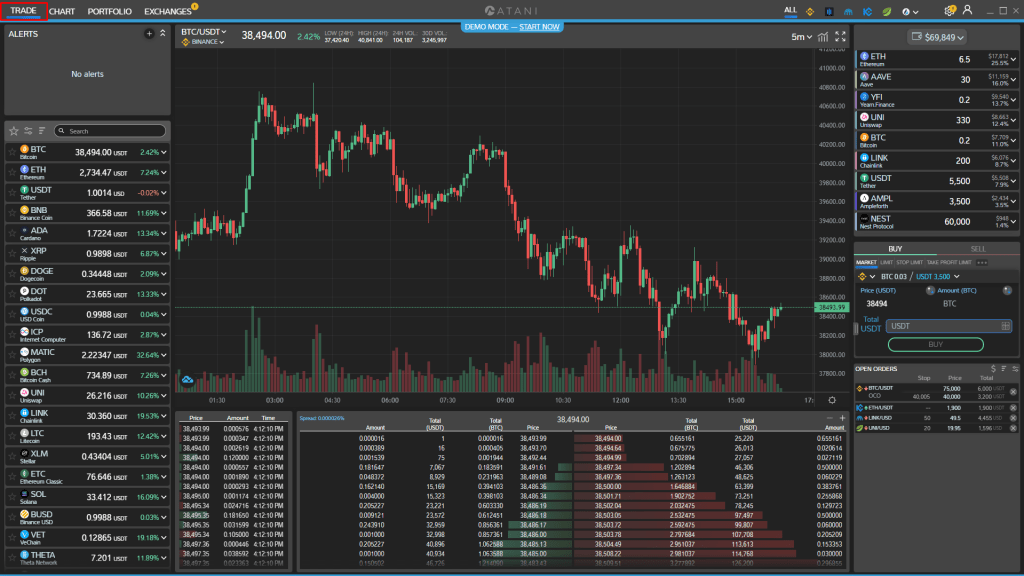 Atani workspace connecting exchange accounts, portfolio tracking, market data, and reporting tools