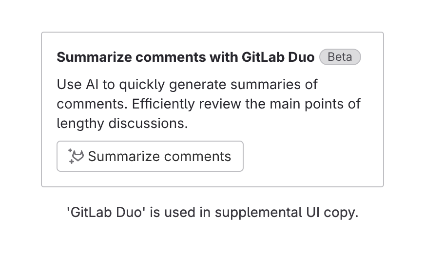 GitLab Duo 的示例展示了用户可以在哪里与 AI 进行交互