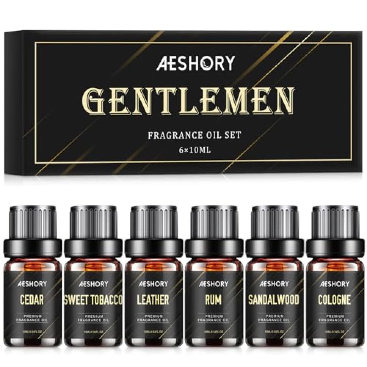 Essential Oils Set, Men Scents Fragrance Oil Aromatherapy Essential Oils  Kit for Diffuser (6x10ML) - Sandalwood, Cedar, Leather, Sweet Tobacco, Rum