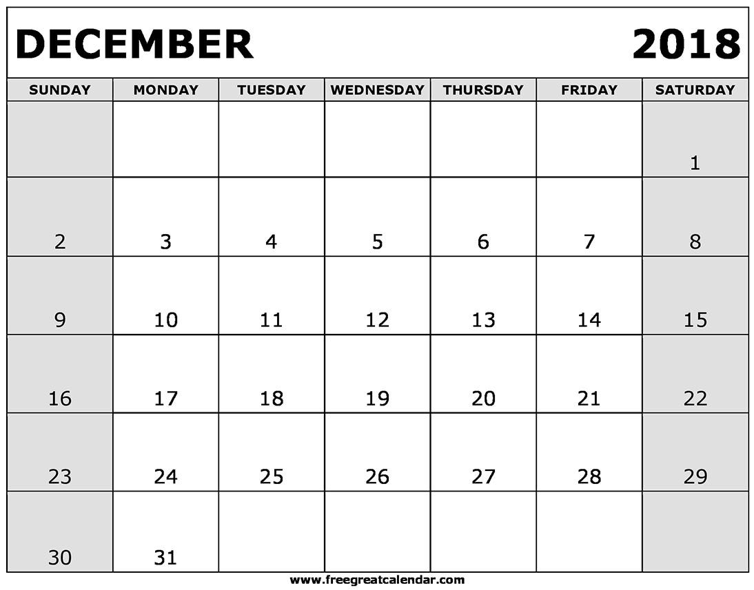 Blank December 2018 Calendar Printable | by Gloria Wilson | Medium