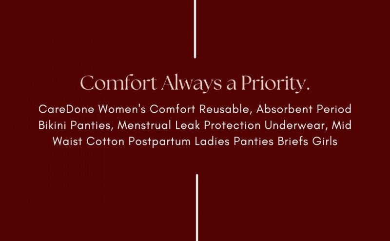 CareDone Women's Comfort Reusable, Absorbent Period Bikini Panties