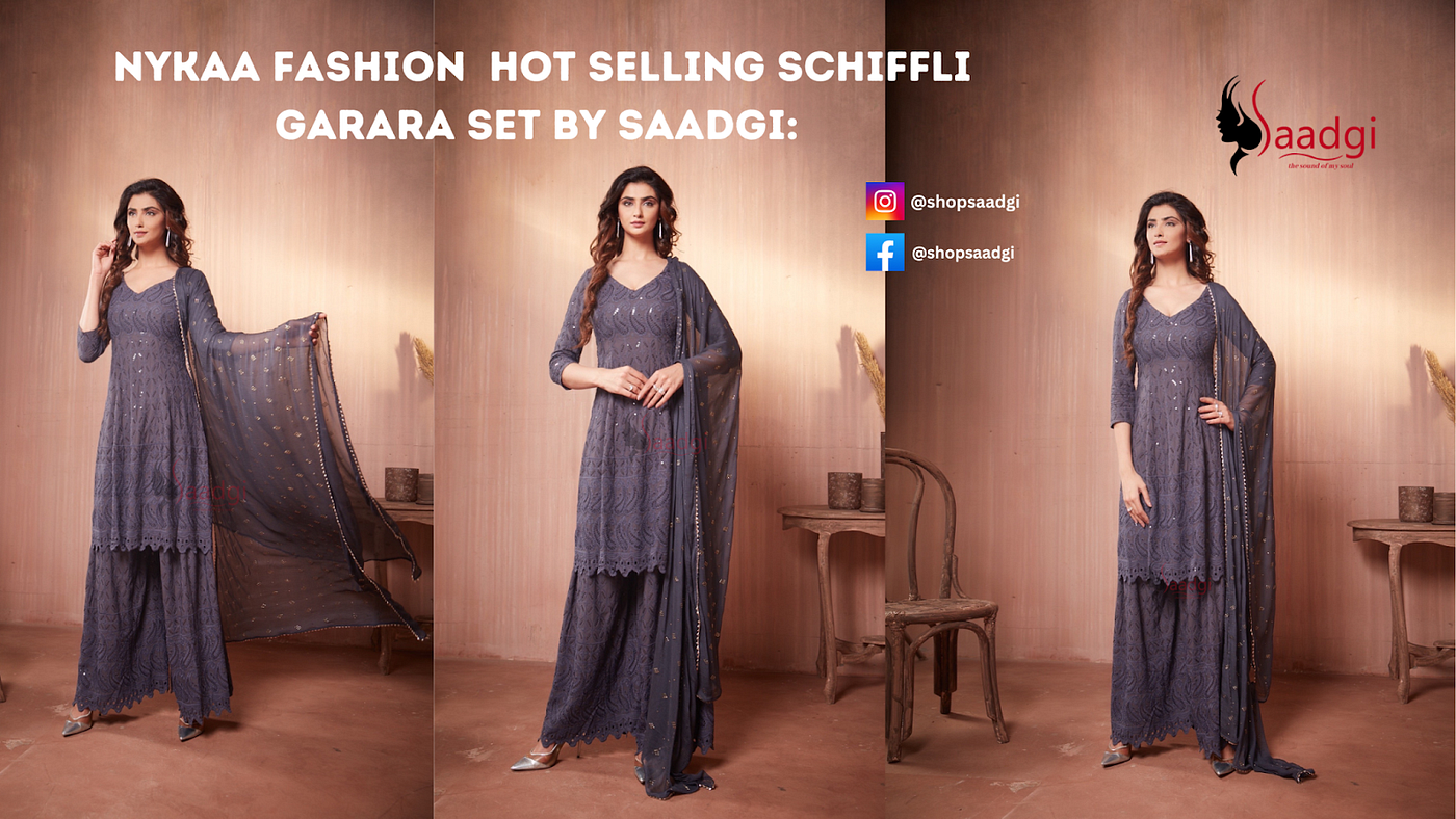 Nykaa fashion Hot Selling Schiffli garara set by Saadgi:, by Saadgi