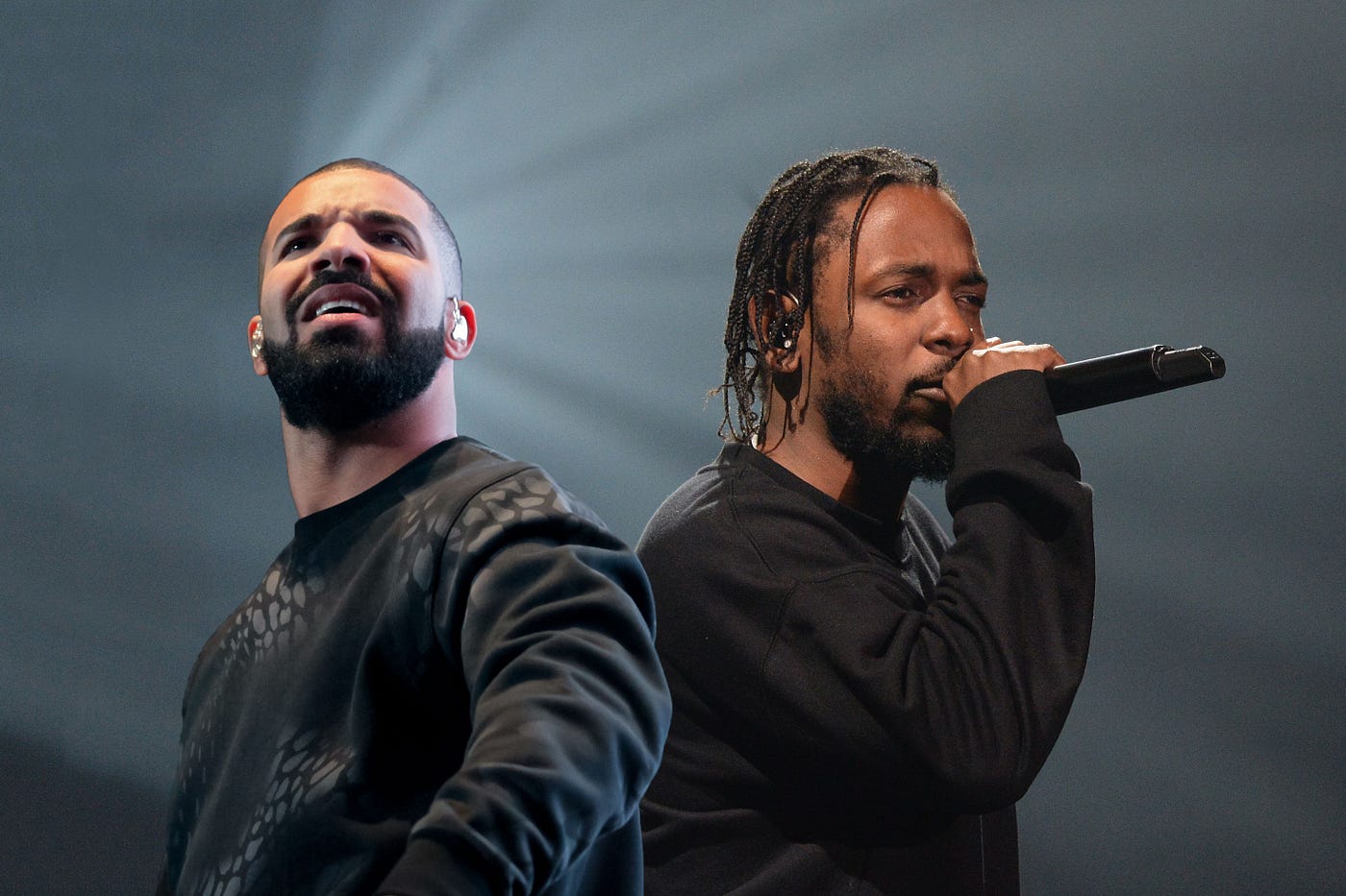 Left: Drake; Right: Kendrick Lamar. Courtesy of GQ Magazine and Getty Images