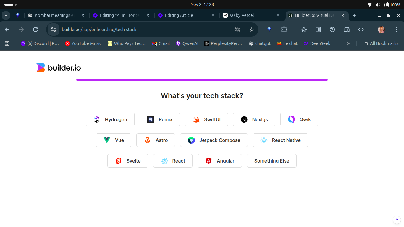 builder.io tech stack page