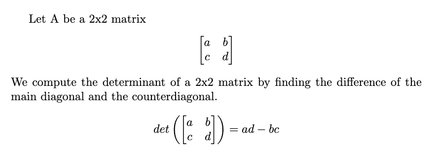 Determinant outlet matrix 2x2