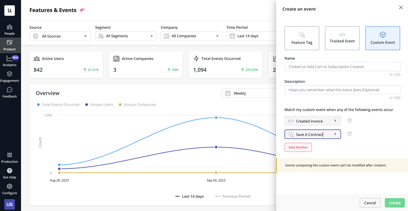 Build custom events you want to track in Userpilot.