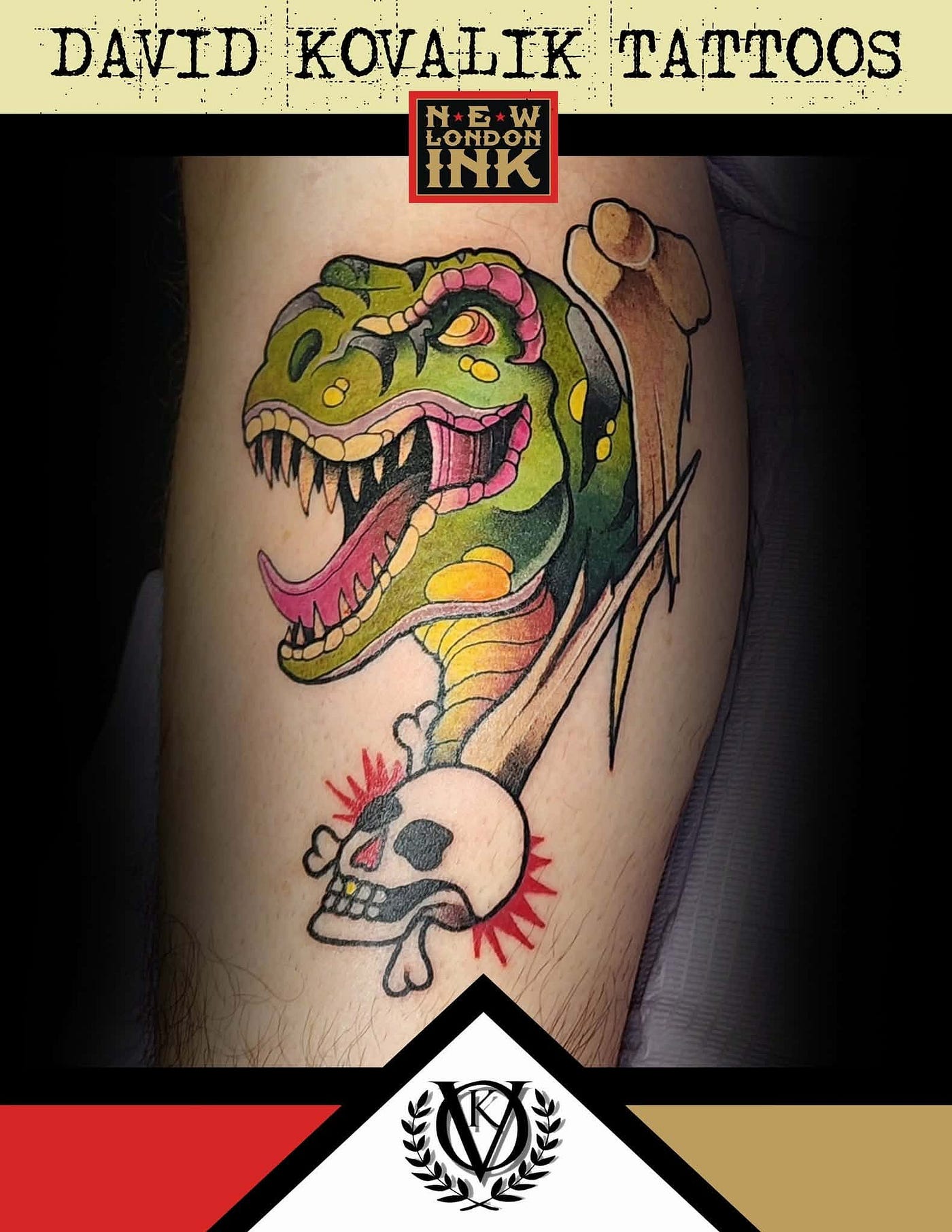 Color Neo Traditional T-Rex Skull Tattoo By David