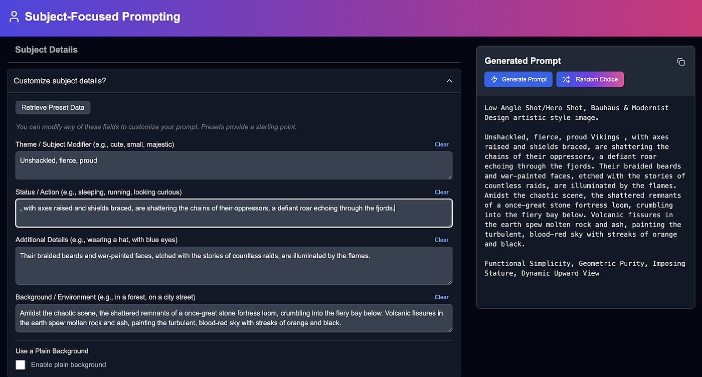 Subject-Focused Prompt Too UI Example 2
