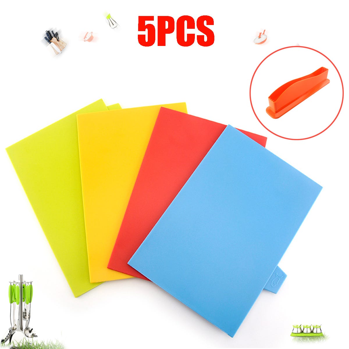 4Pcs/Set Chopping Board with Holder Plastic Cutting Boards Kitchen