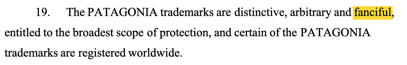Screenshot from Patagonia’s complaint V Pattie Gonia (Source)