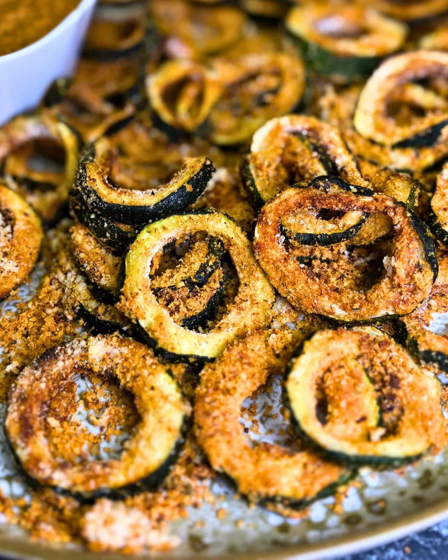 Crispy Zucchini Rings with Creamy Lemon Dip (Air Fryer or Oven)