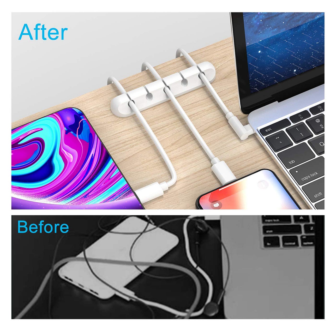 White Cable Clips, Cord Organizer Cable Management, Cable Organizers USB Cable Holder Wire…