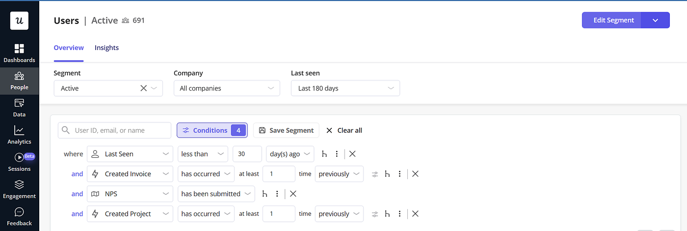 Group users by behavior, demographics, or custom attributes with Userpilot.