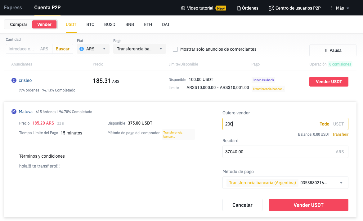 Cómo vender USDT en Binance por pesos a precio blue | by Federico Caccia |  Medium