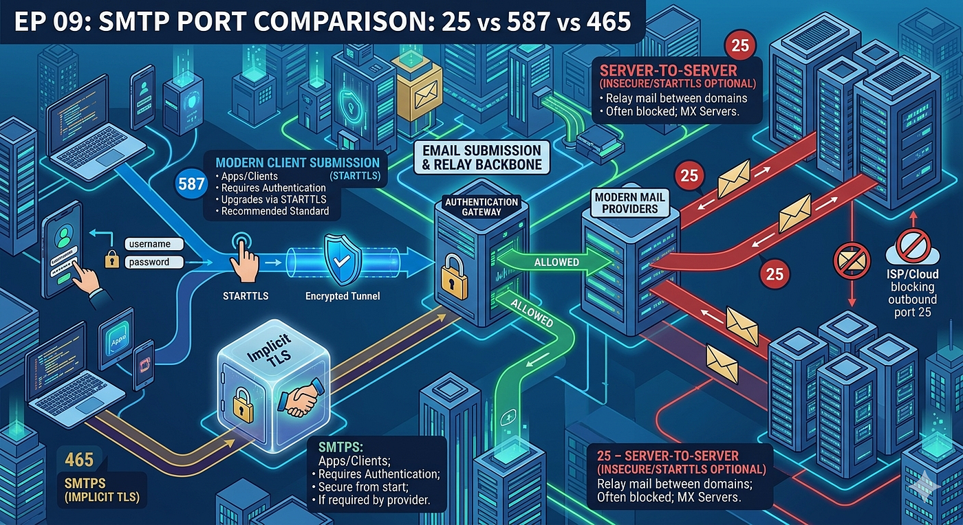 EP 09: SMTP Port Comparison: 25 vs 587 vs 465