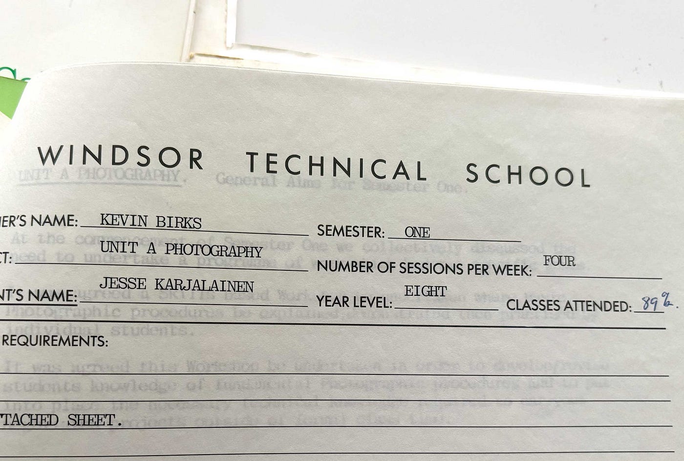The Windsor Technical School letterhead. Image copyright Jesse Karjalainen.