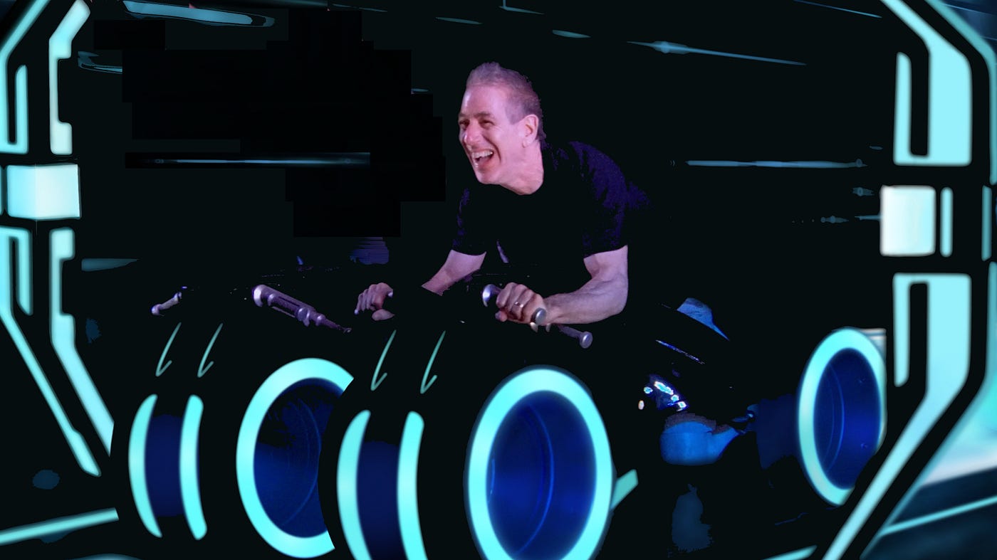 Ken on the Tron Lightcycle Power Run roller coaster… or am I in the grid? In either case, I look happy with Kenfigure.